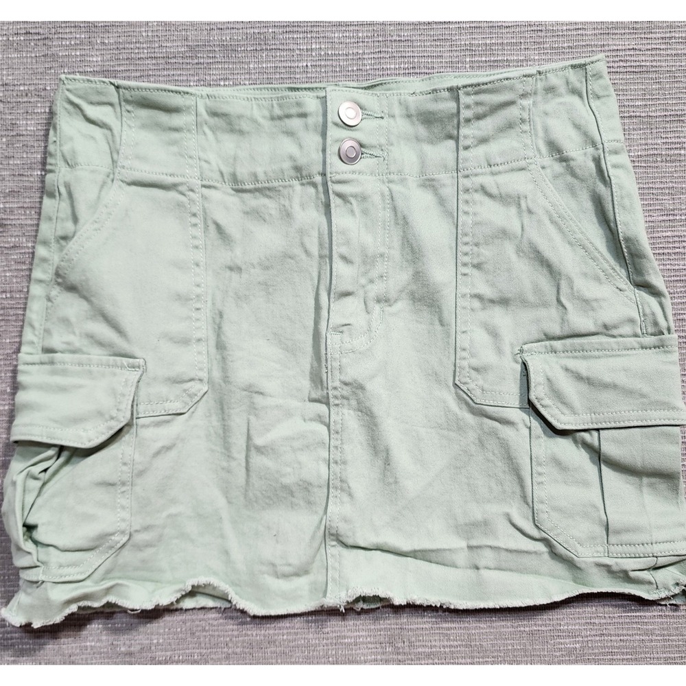 Altar'd State Sage Green Cargo Mini Skirt Raw Hem Utility Pockets